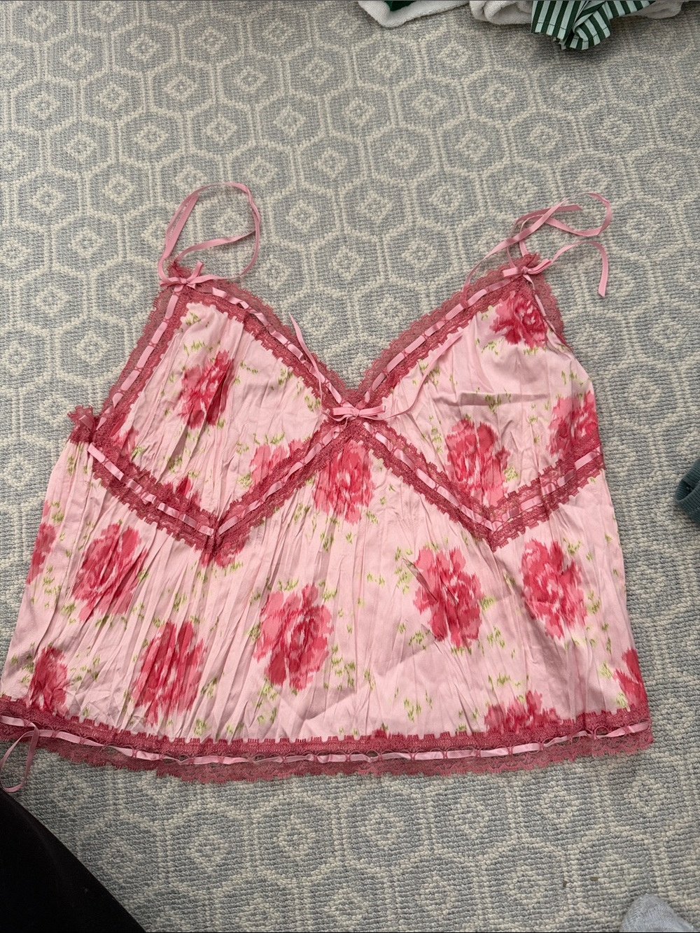 Frankie's Bikinis Pink Floral Lace Trim Camisole